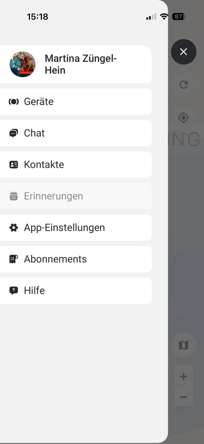 Das Menü in der MiniFinder Live App ist mehr oder weniger selbsterklärend.