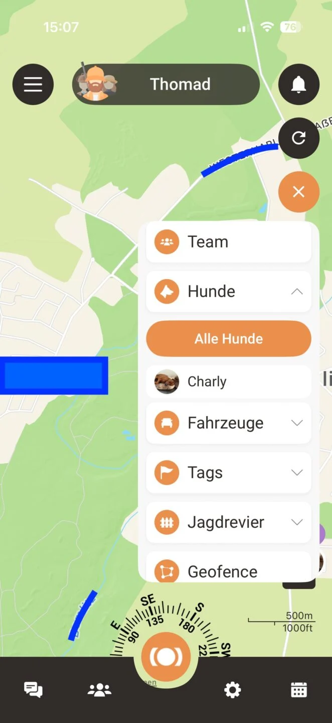 In der Hunter-App können Teams, Hunde, Fahrzeuge und vieles mehr hinzugefügt werden.